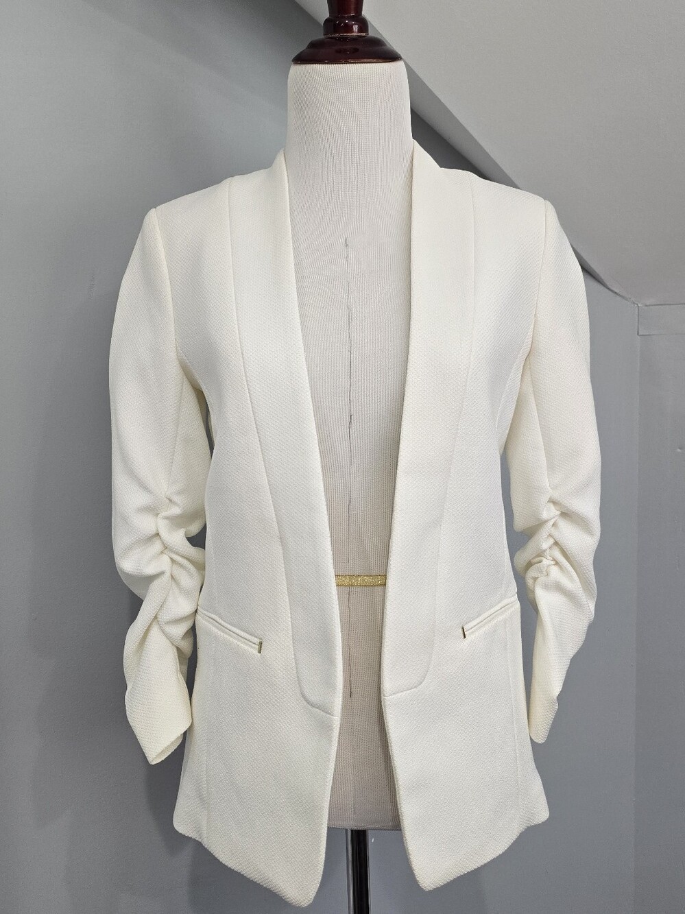 H&M Cream Open-Front Blazer with Ruched Sleeves